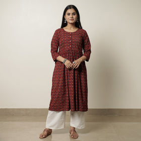 Buy Ajrakh Block Printed Cotton Flared Kurta for Women