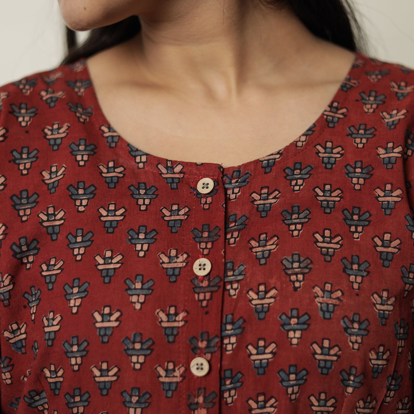 Buy Ajrakh Block Printed Cotton Flared Kurta for Women