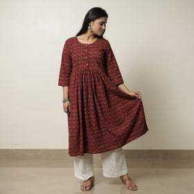 Buy Ajrakh Block Printed Cotton Flared Kurta for Women