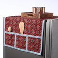 Red Ajrakh Block Printed Cotton Fridge Top Cover with Pockets