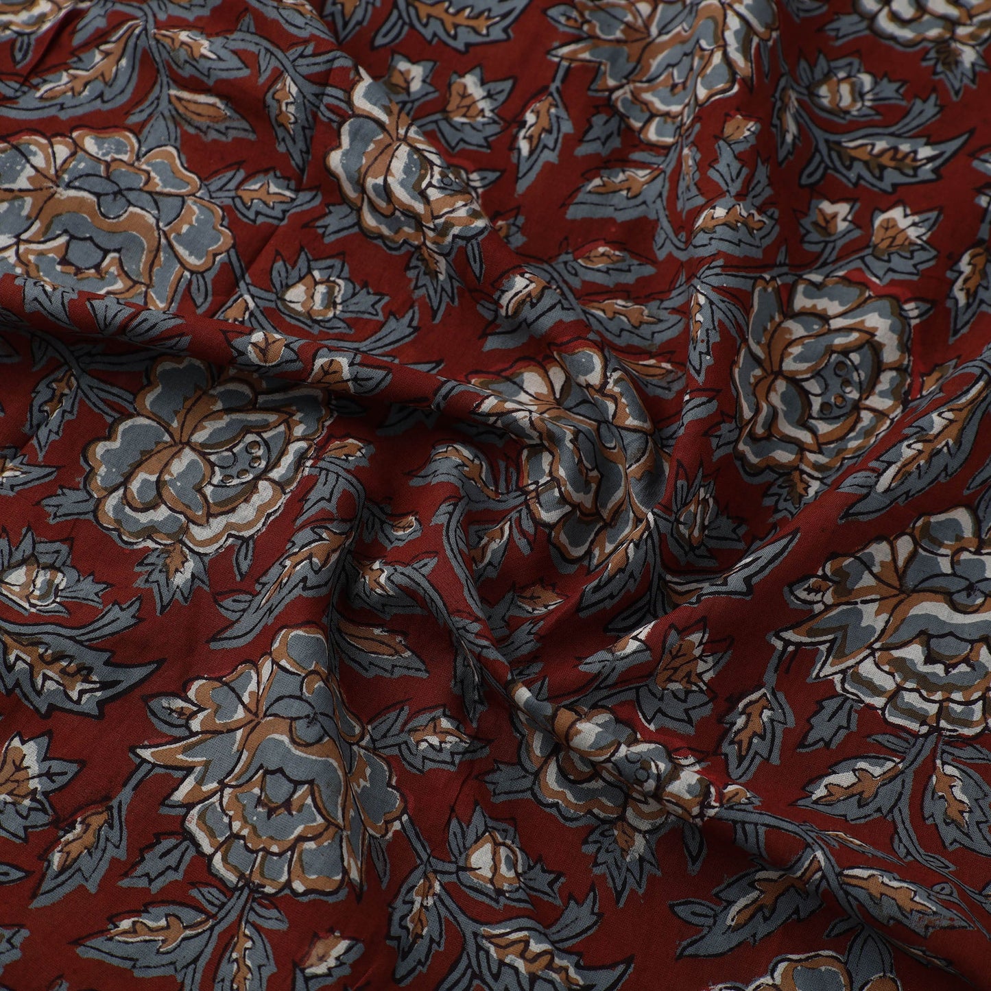 Red Block Printed Cotton Jahota Fabric