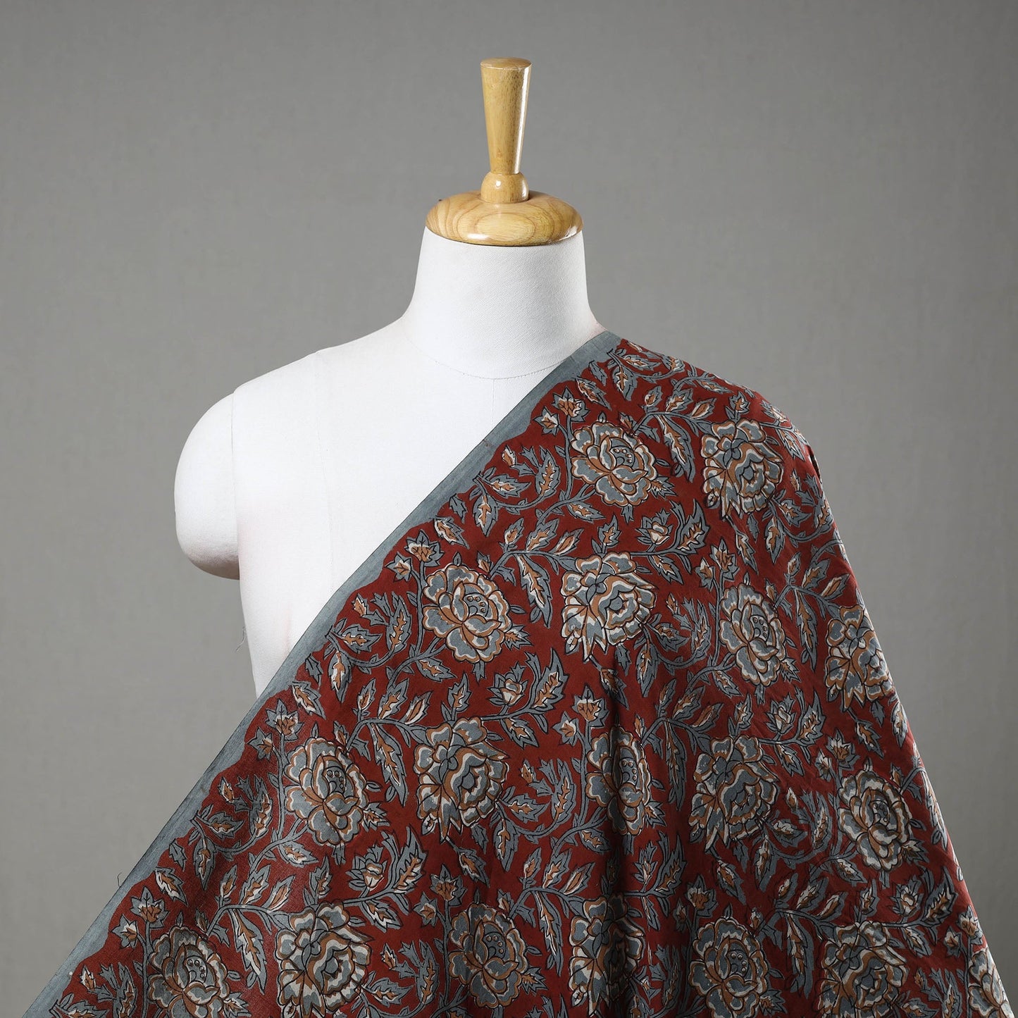 Red Block Printed Cotton Jahota Fabric
