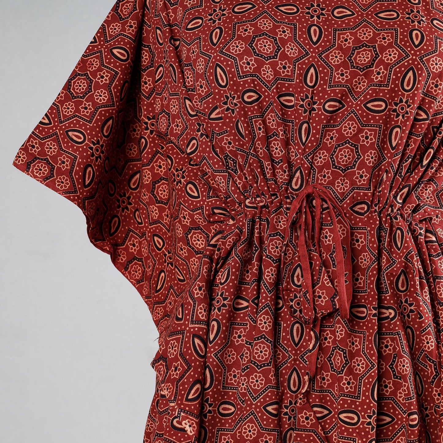  Ajrakh Block Printed Cotton Kaftan with Tie-Up Waist 