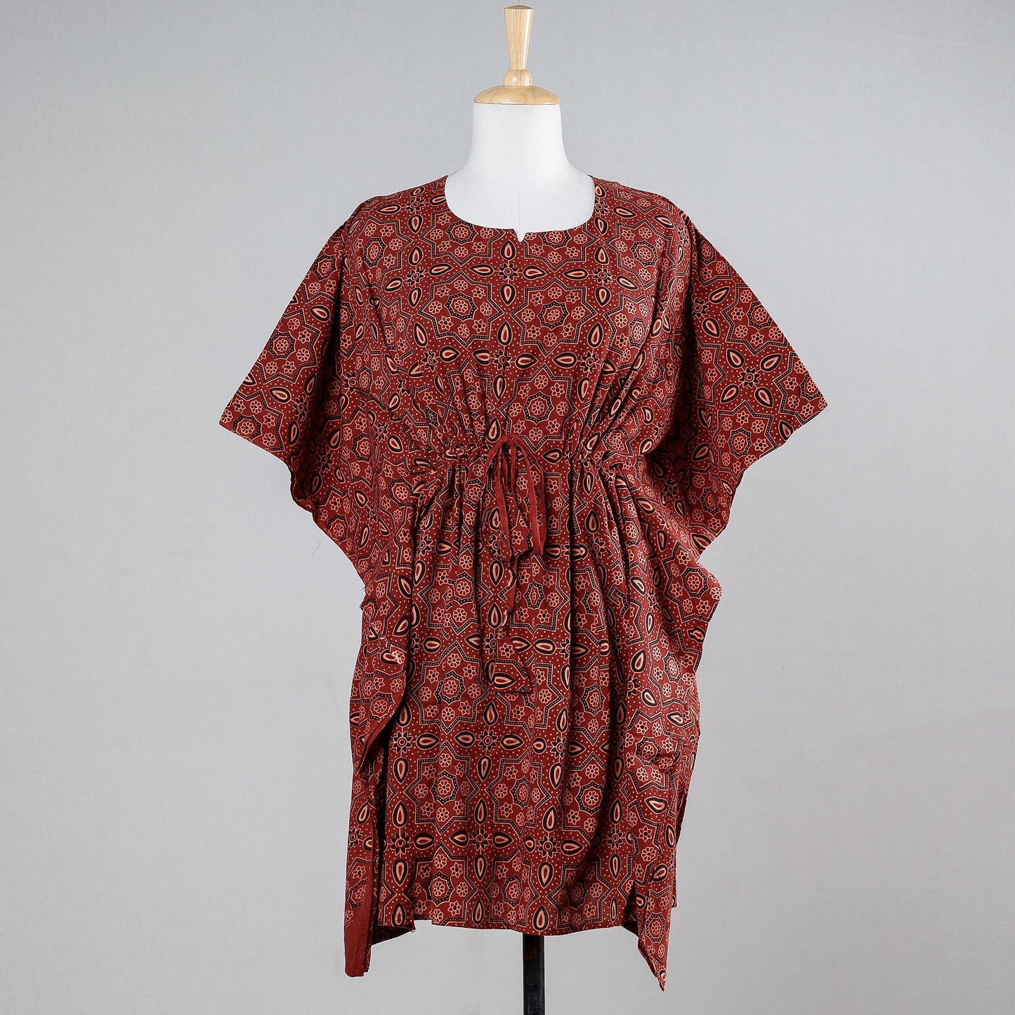  Ajrakh Block Printed Cotton Kaftan with Tie-Up Waist 