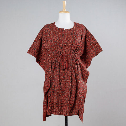  Ajrakh Block Printed Cotton Kaftan with Tie-Up Waist 