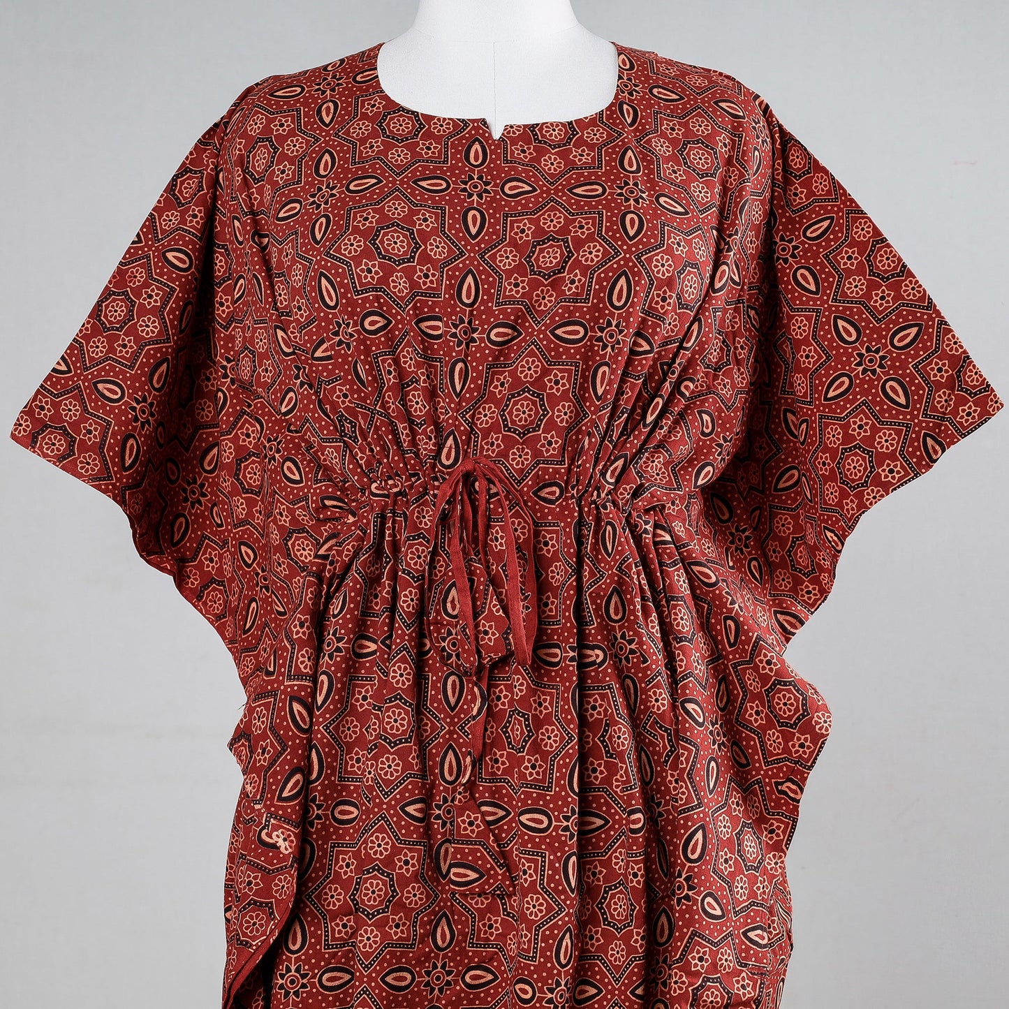  Ajrakh Block Printed Cotton Kaftan with Tie-Up Waist 