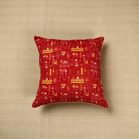 Red Cotton Printed Kalamkari Cushion Cover