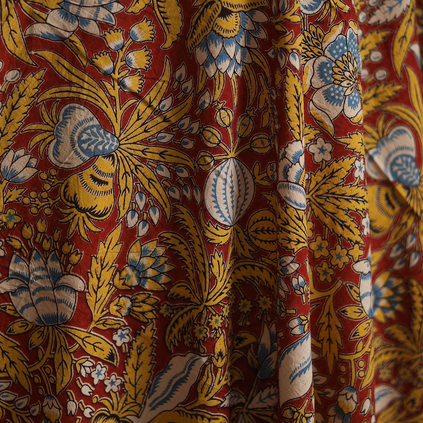 Printed cotton kalamkari fabric 07 - handcrafted