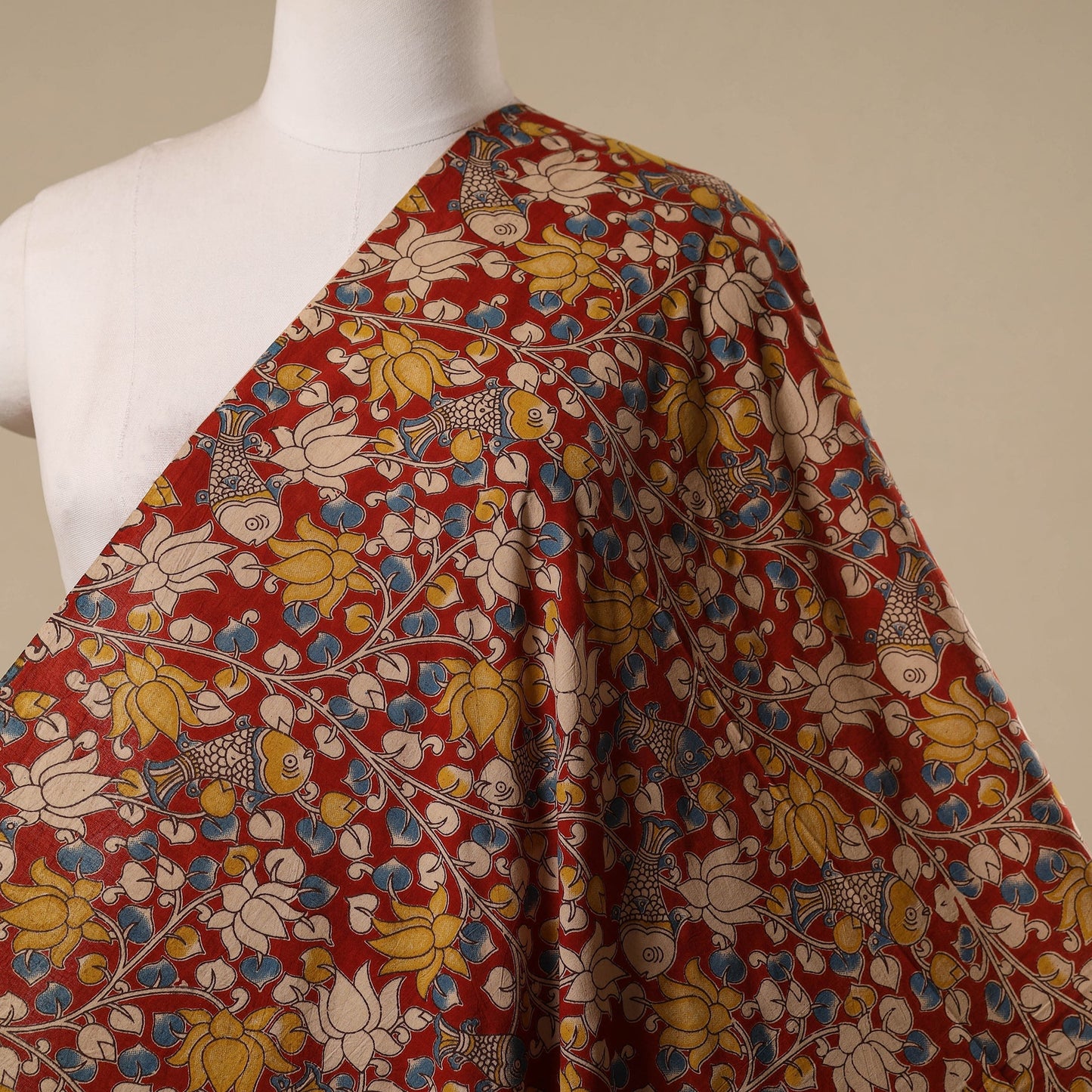 Printed cotton kalamkari fabric 08 - handcrafted