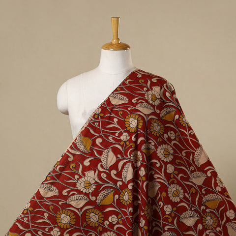 Red - printed cotton kalamkari fabric 18 - handcrafted