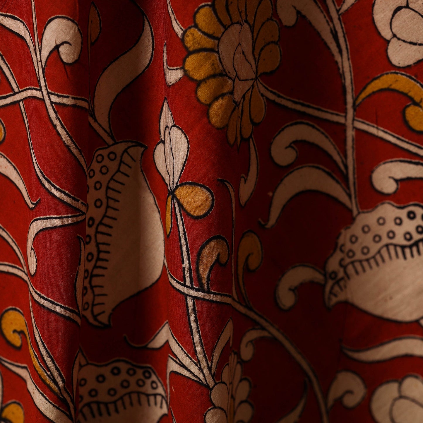 Red - printed cotton kalamkari fabric 18 - handcrafted