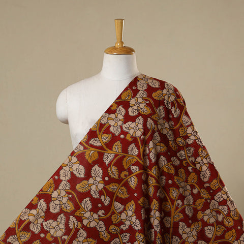 Red - printed cotton kalamkari fabric 23 - handcrafted