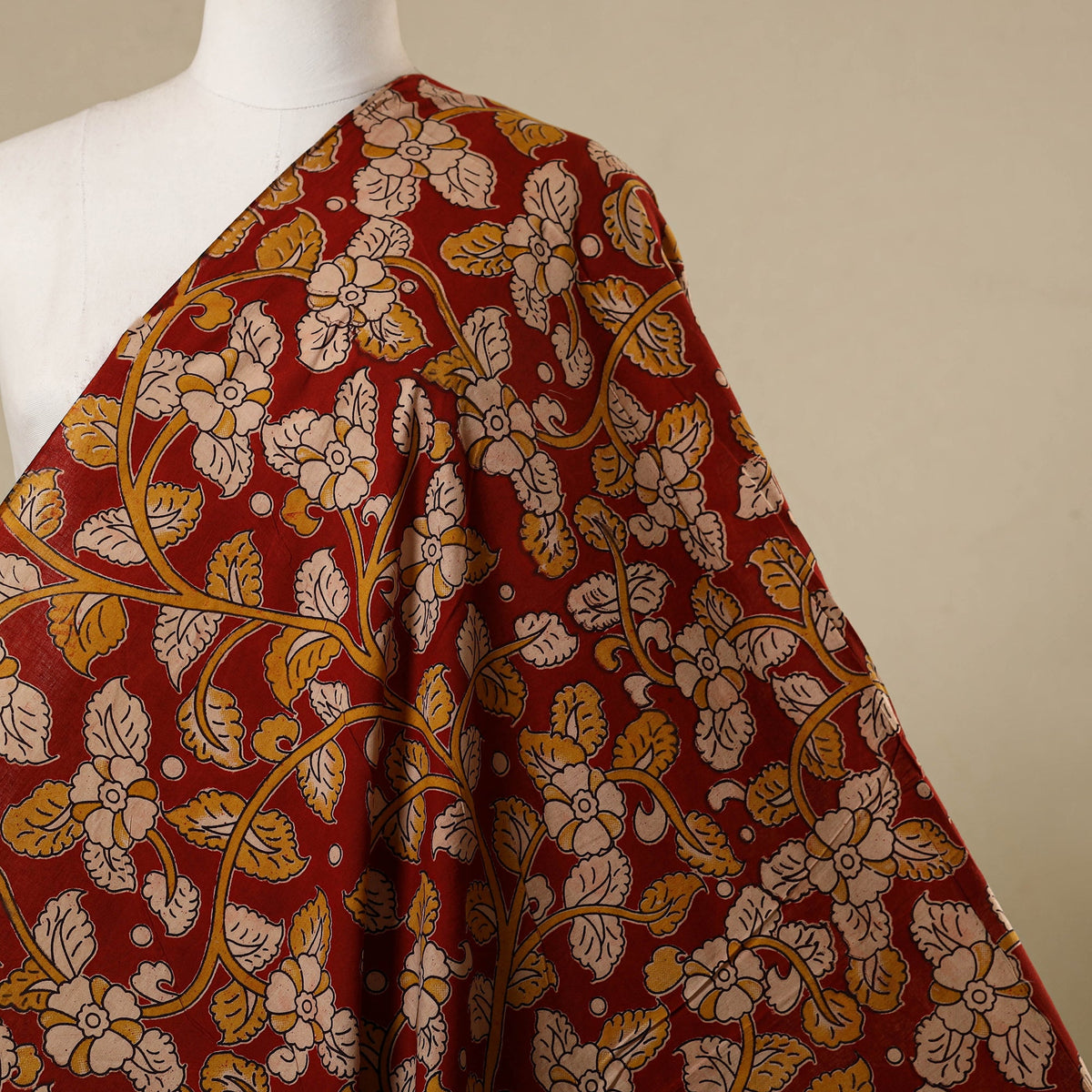 Red - printed cotton kalamkari fabric 26 - handcrafted