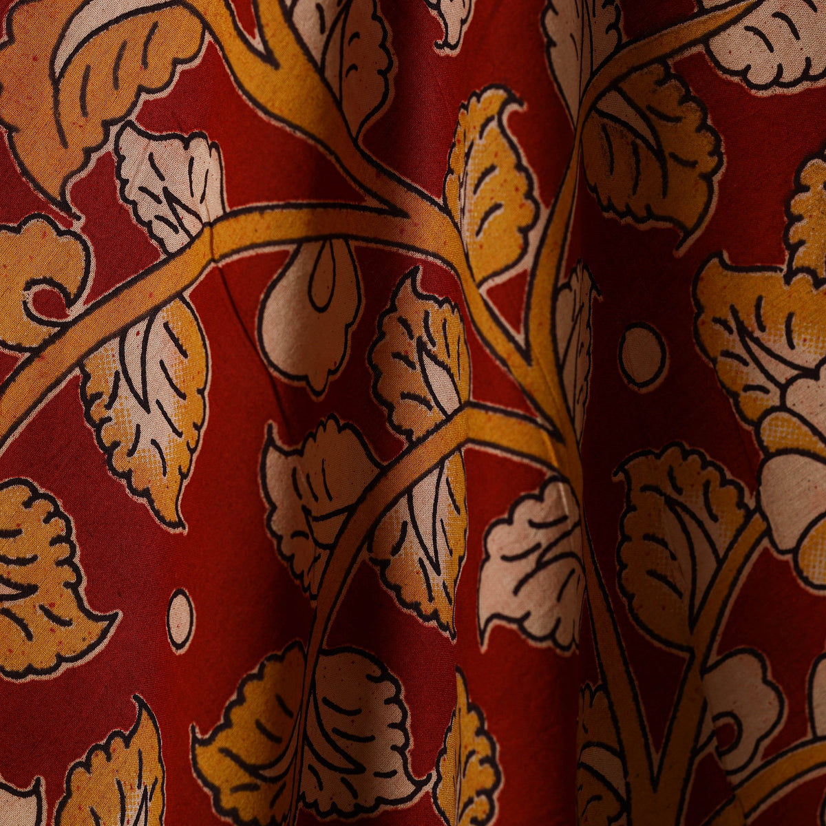 Red - printed cotton kalamkari fabric 26 - handcrafted