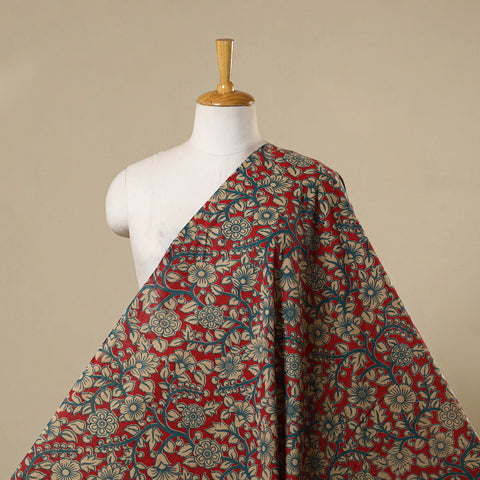 Red - printed cotton kalamkari fabric 32 - handcrafted