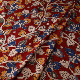 Red - printed cotton kalamkari fabric 48 - handcrafted