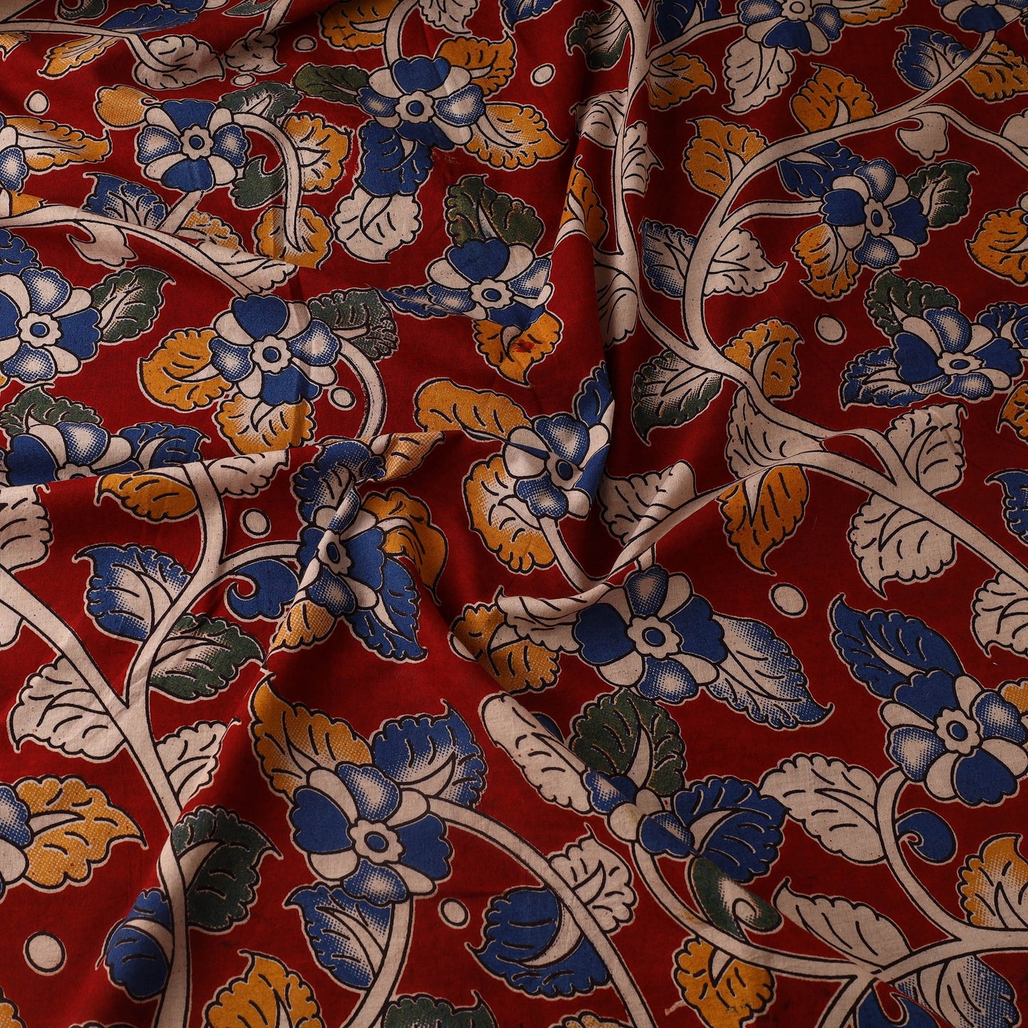 Red - printed cotton kalamkari fabric 48 - handcrafted