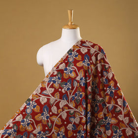 Red - printed cotton kalamkari fabric 48 - handcrafted