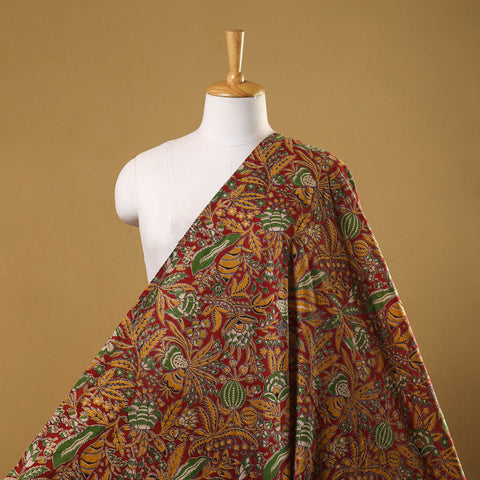 Red - printed cotton kalamkari fabric 68 - handcrafted
