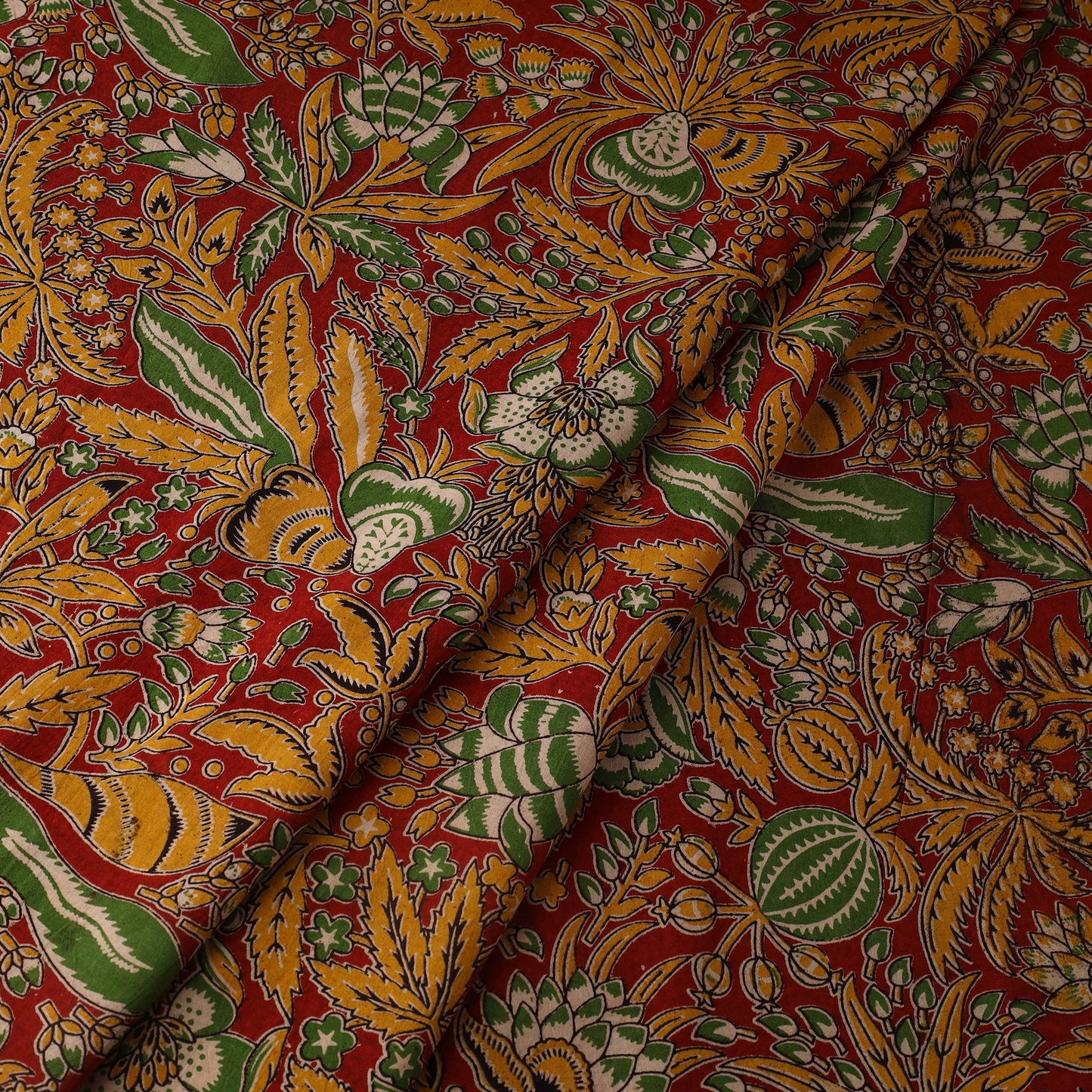 Red - printed cotton kalamkari fabric 68 - handcrafted