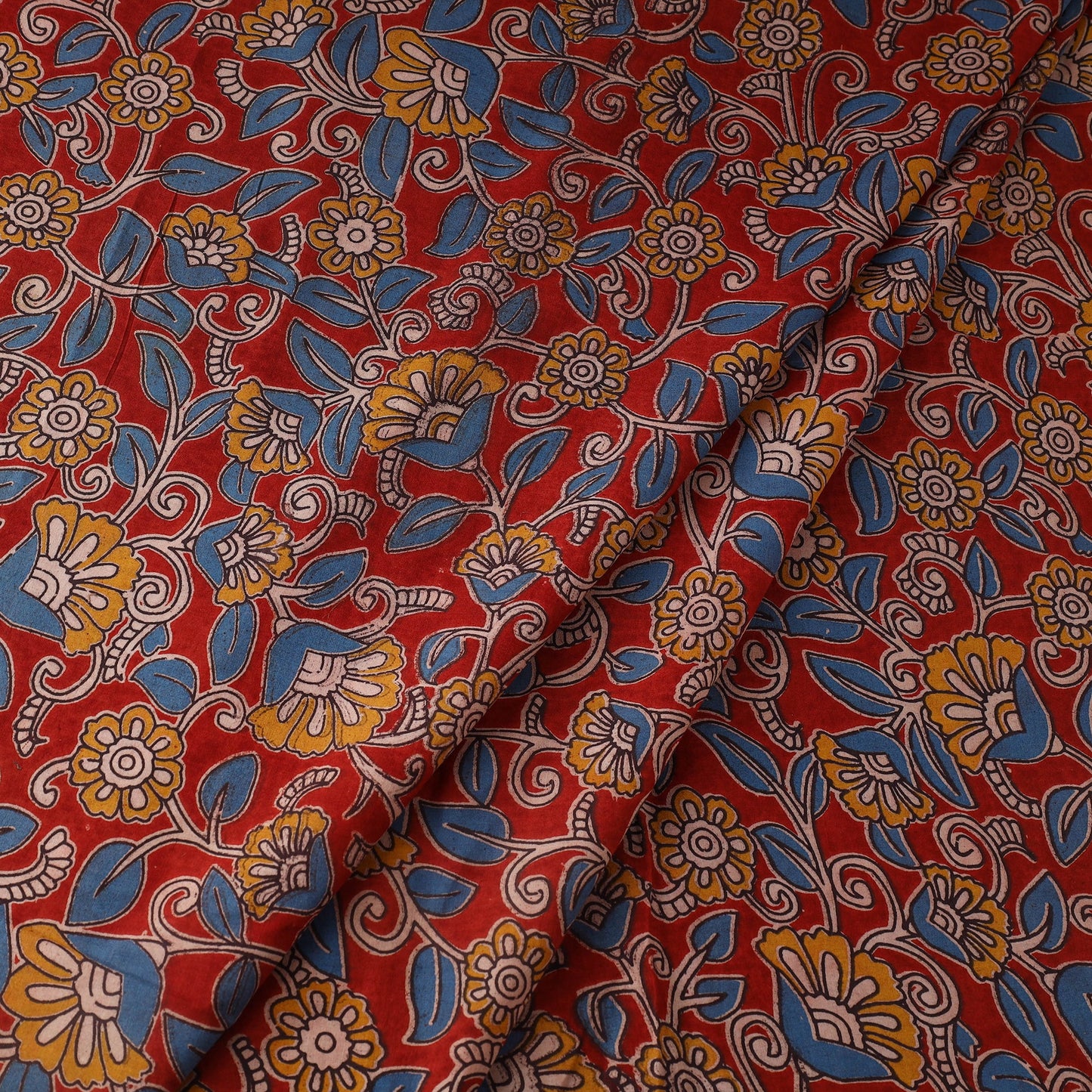 Red - printed cotton kalamkari fabric 76 - handcrafted