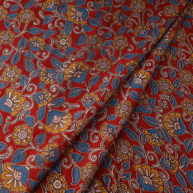 Red - printed cotton kalamkari fabric 76 - handcrafted