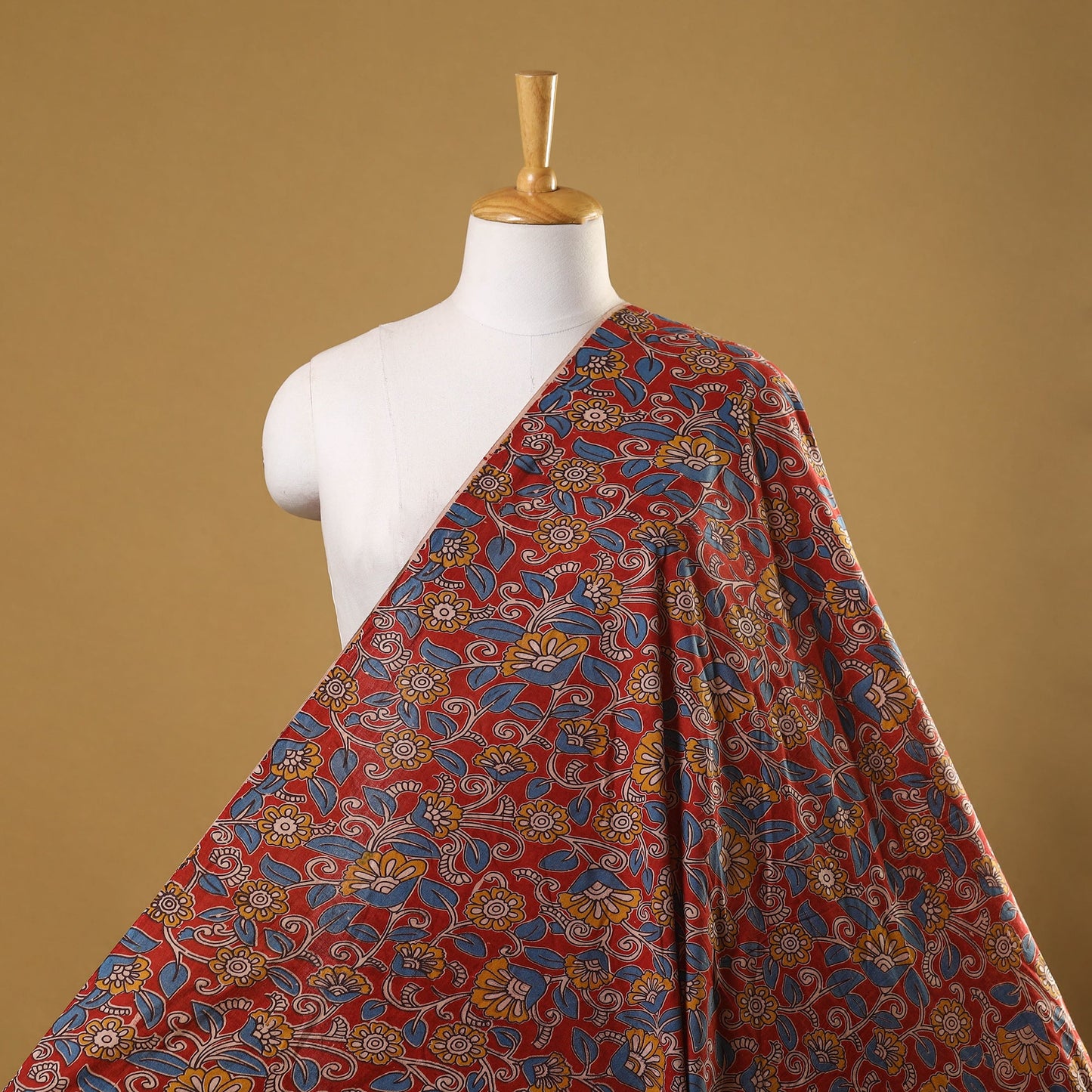 Red - printed cotton kalamkari fabric 76 - handcrafted