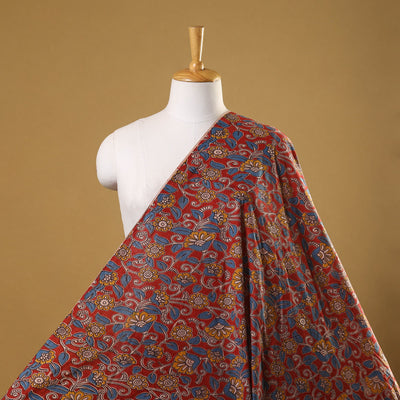 Red - printed cotton kalamkari fabric 76 - handcrafted