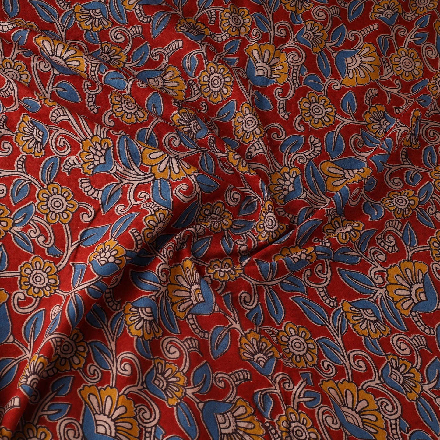 Red - printed cotton kalamkari fabric 76 - handcrafted