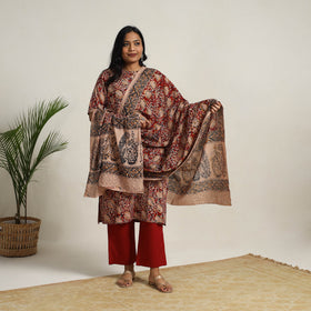 Red - printed cotton kalamkari kurta set 17 - handcrafted