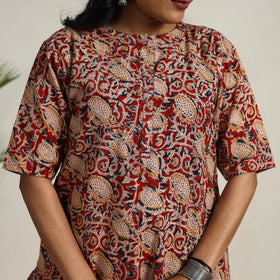 Red - printed cotton kalamkari kurta set 17 - handcrafted