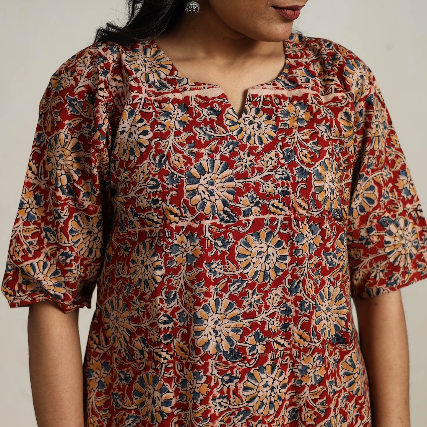 Red - printed cotton kalamkari kurta set 20 - handcrafted
