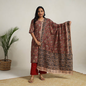 Red - printed cotton kalamkari kurta set 20 - handcrafted