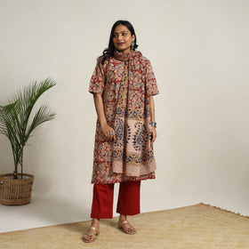 Red - printed cotton kalamkari kurta set 22 - handcrafted
