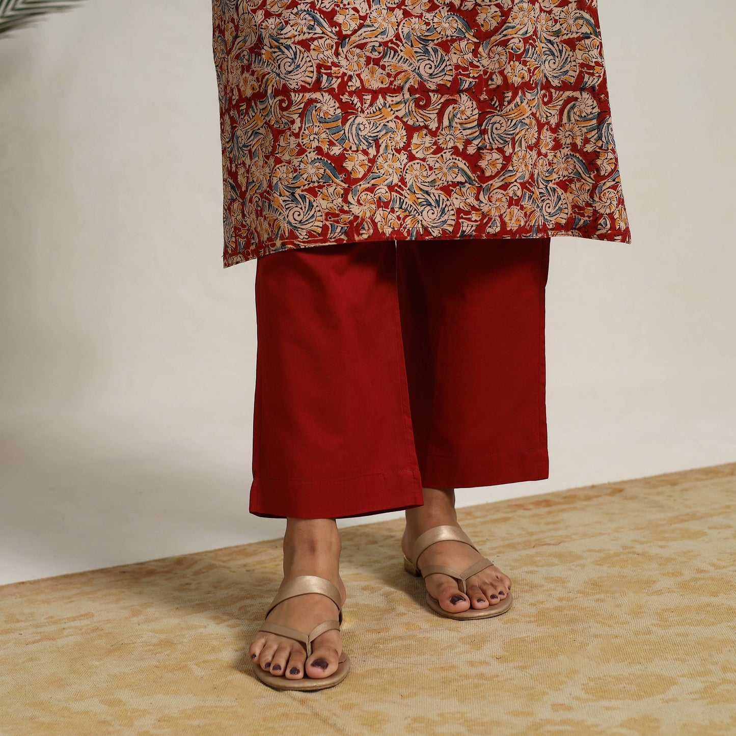 Red - printed cotton kalamkari kurta set 22 - handcrafted