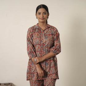 Red - printed cotton kalamkari co-ord set 08 - handcrafted