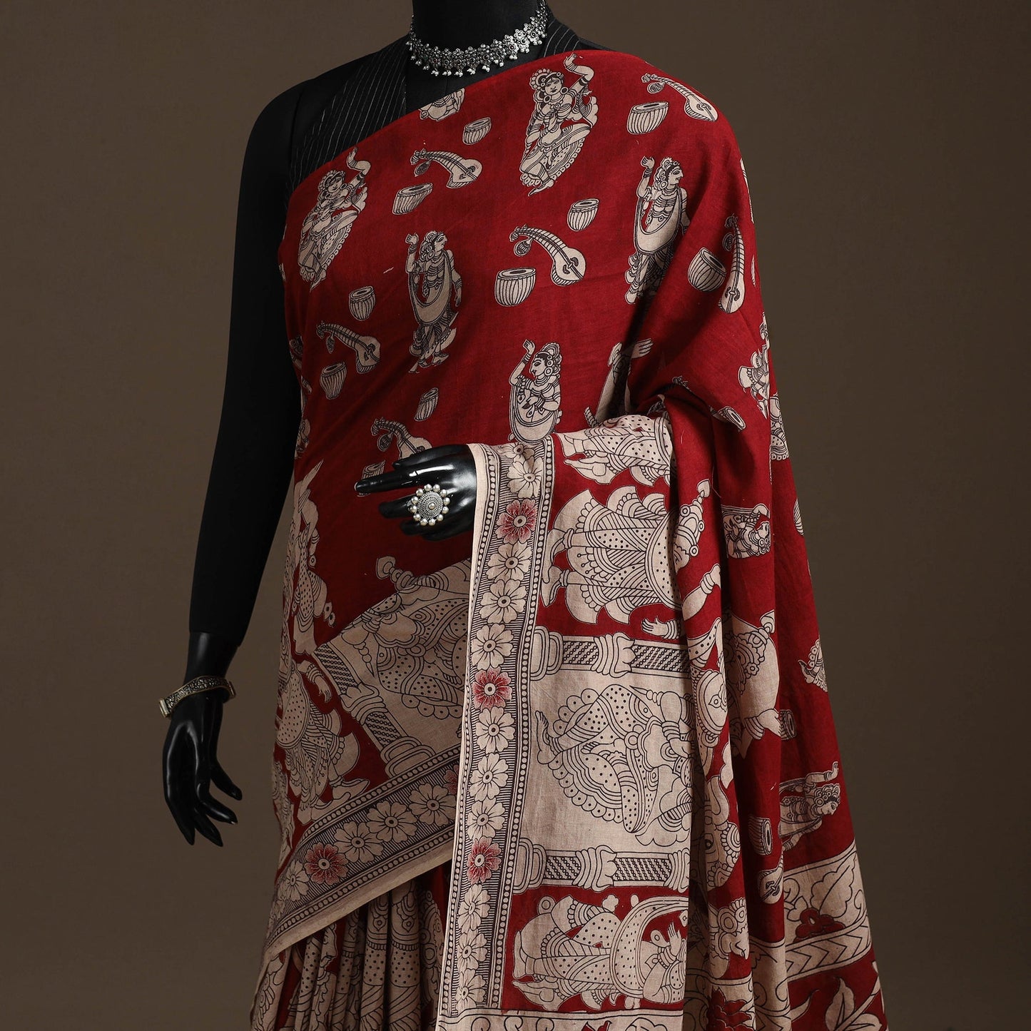 Printed cotton kalamkari saree 06 - handcrafted