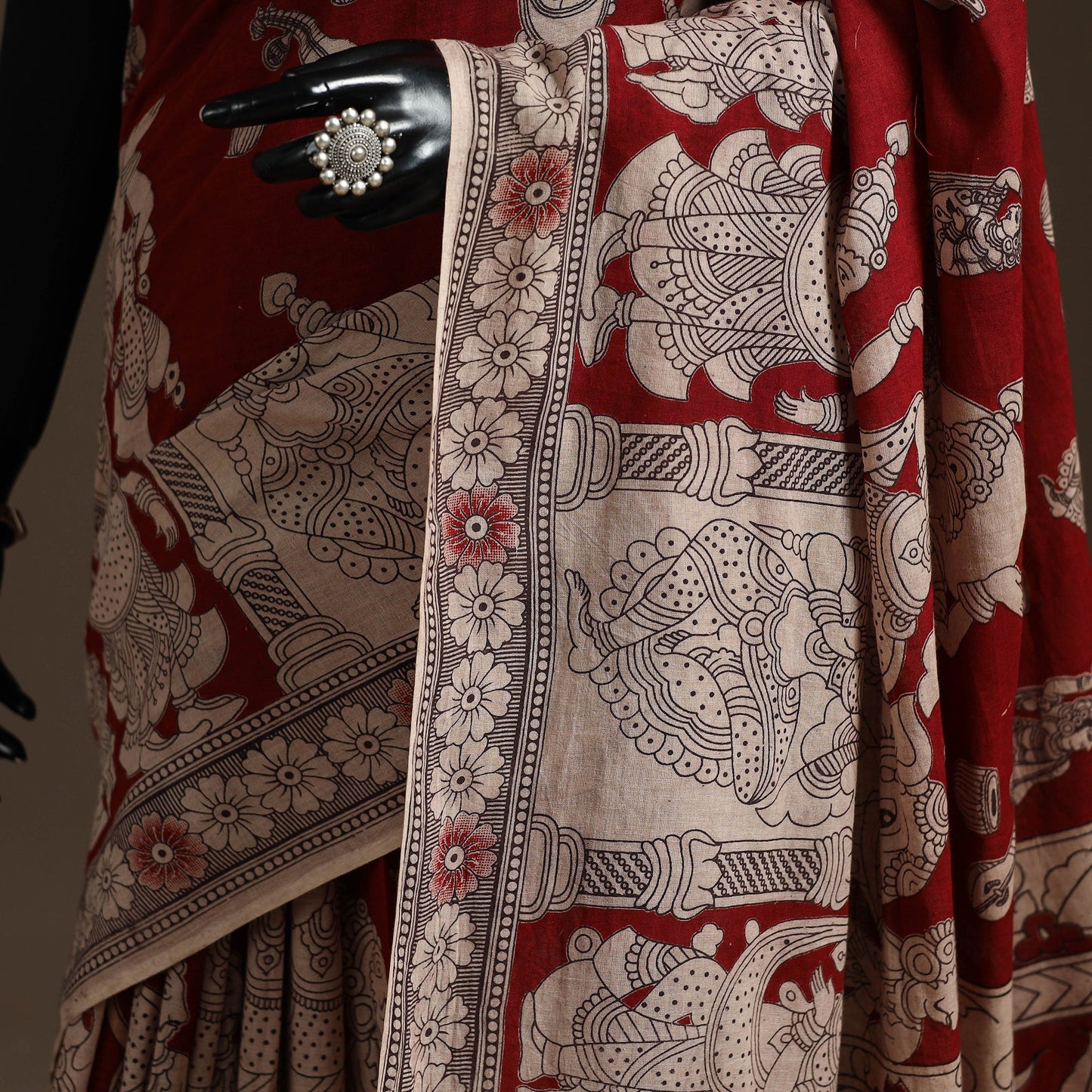 Printed cotton kalamkari saree 06 - handcrafted