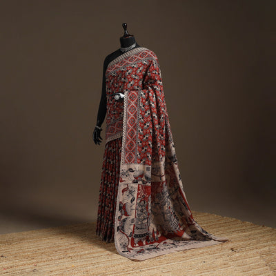Printed cotton kalamkari saree 10 - handcrafted