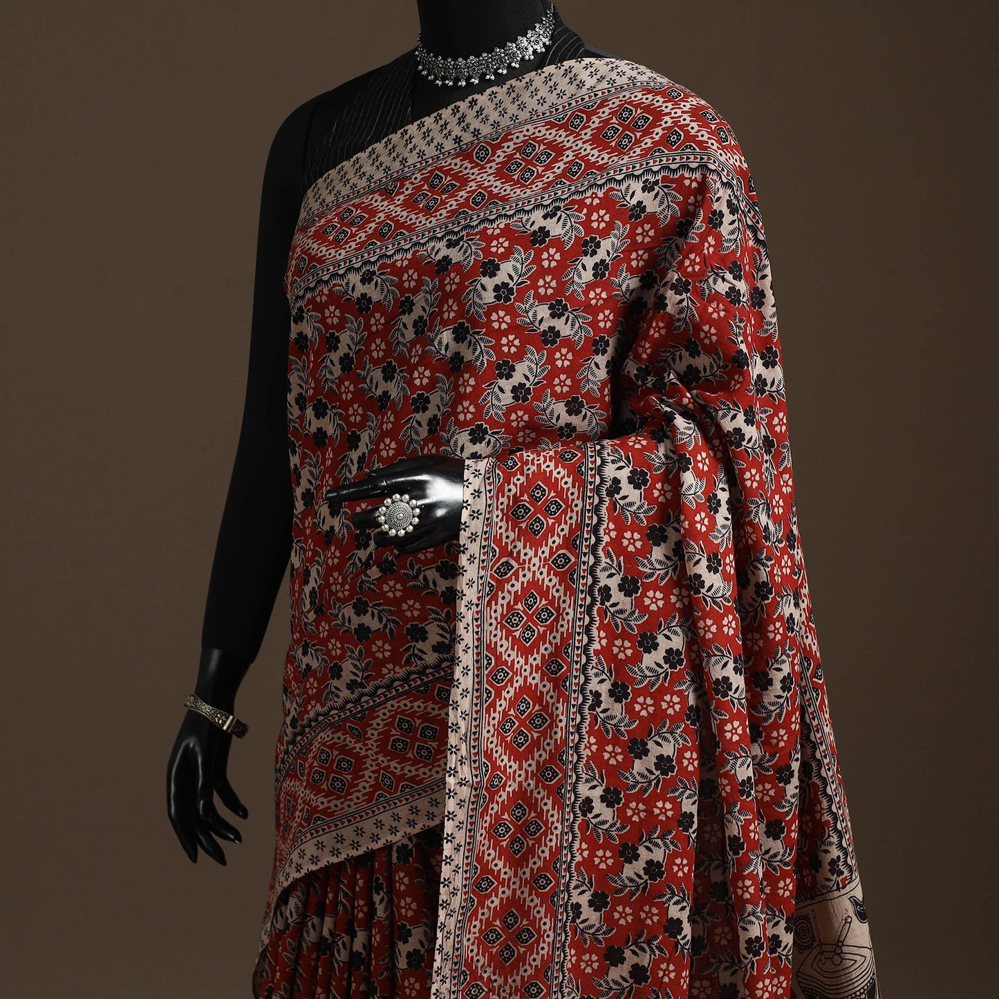 Printed cotton kalamkari saree 10 - handcrafted