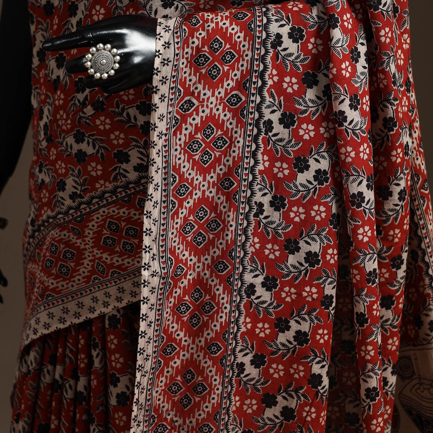 Printed cotton kalamkari saree 10 - handcrafted