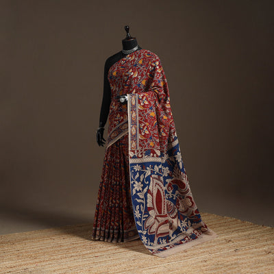 Printed cotton kalamkari saree 16 - handcrafted