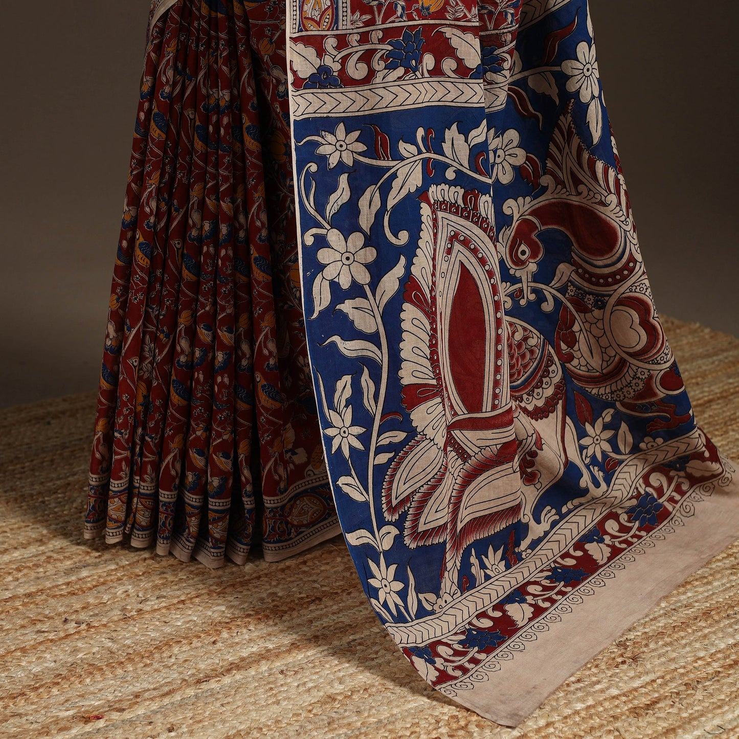 Printed cotton kalamkari saree 16 - handcrafted