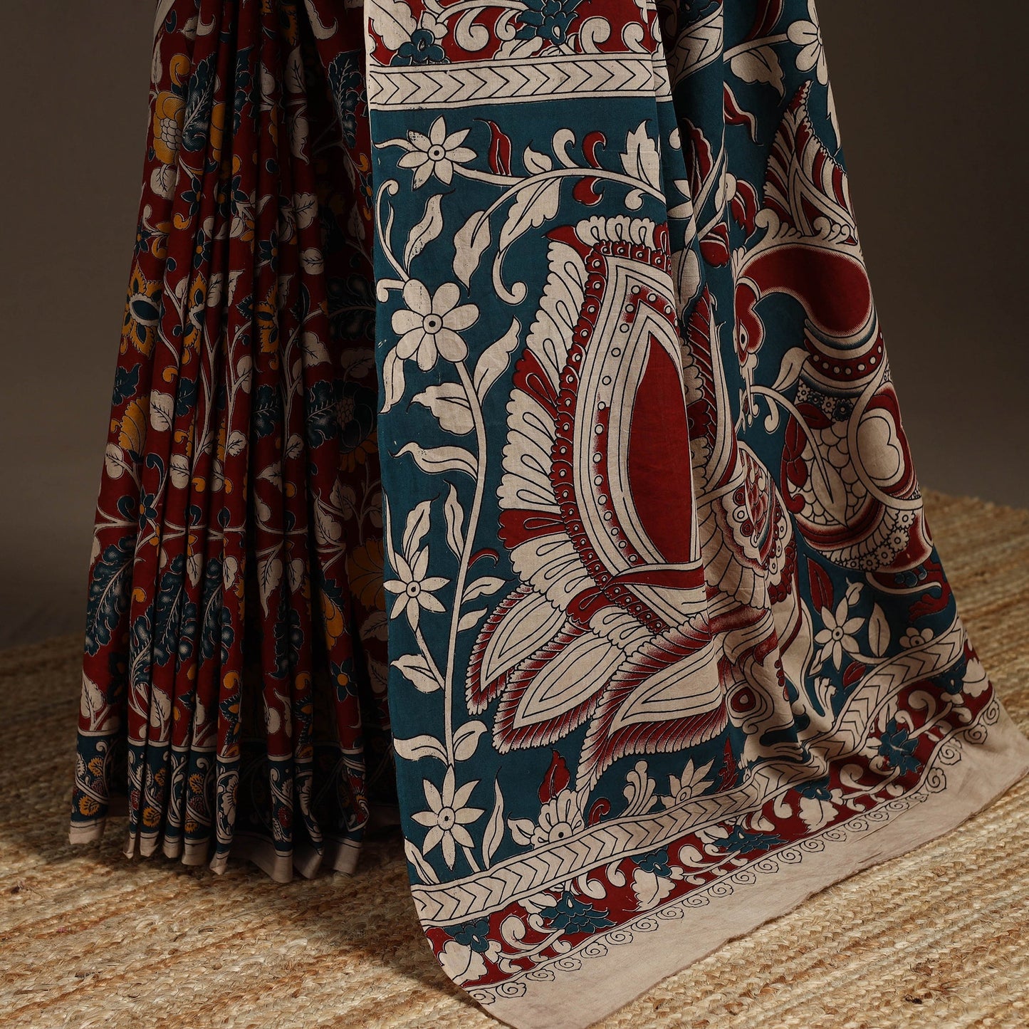 Printed cotton kalamkari saree 24 - handcrafted