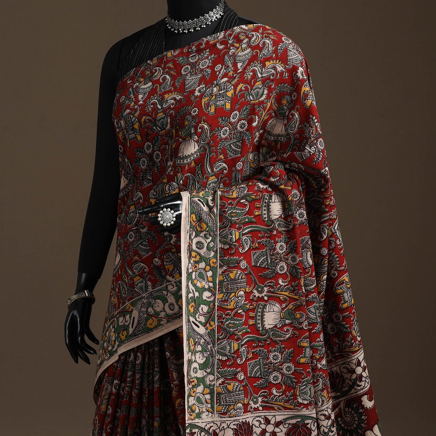 Printed cotton kalamkari saree 27 - handcrafted