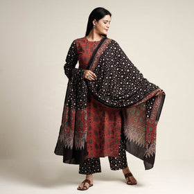 Red - printed cotton kurta with palazzo & dupatta set