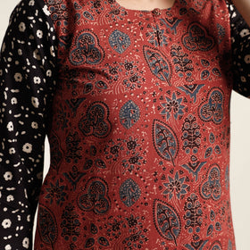 Red - printed cotton kurta with palazzo & dupatta set