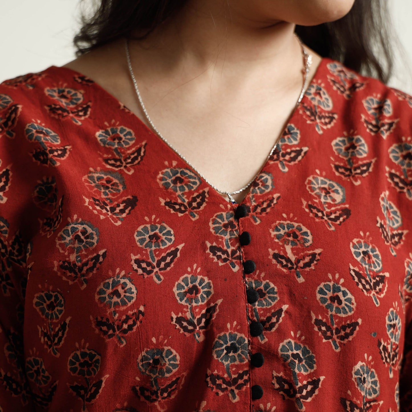 Red - Ajrakh Block Printed Cotton Kurta with Palazzo Set