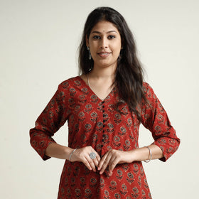Red - Ajrakh Block Printed Cotton Kurta with Palazzo Set