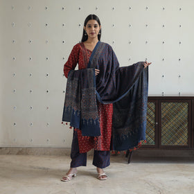  Block Printed Cotton Ajrakh Kurta Set Online 